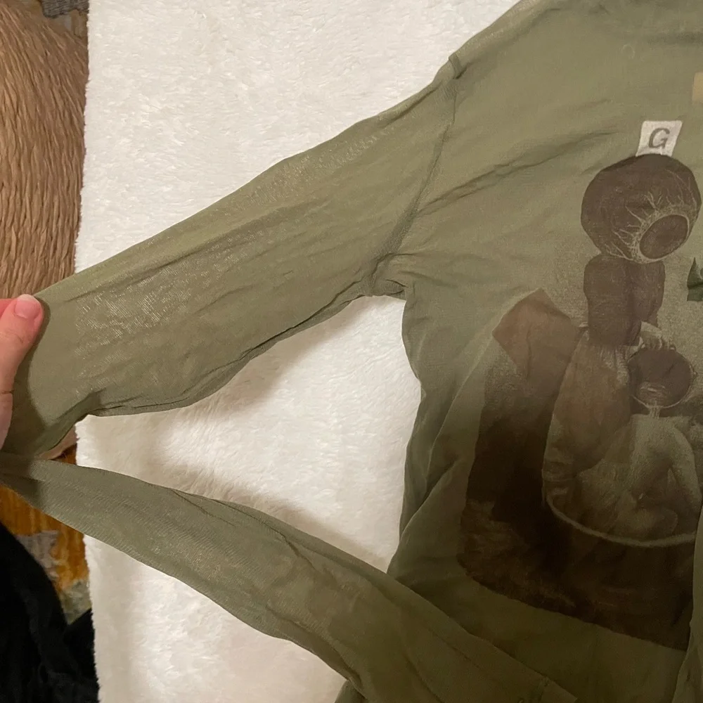 Jean Paul Gaultier Olive Green Graphic Top - Picture 3 of 5